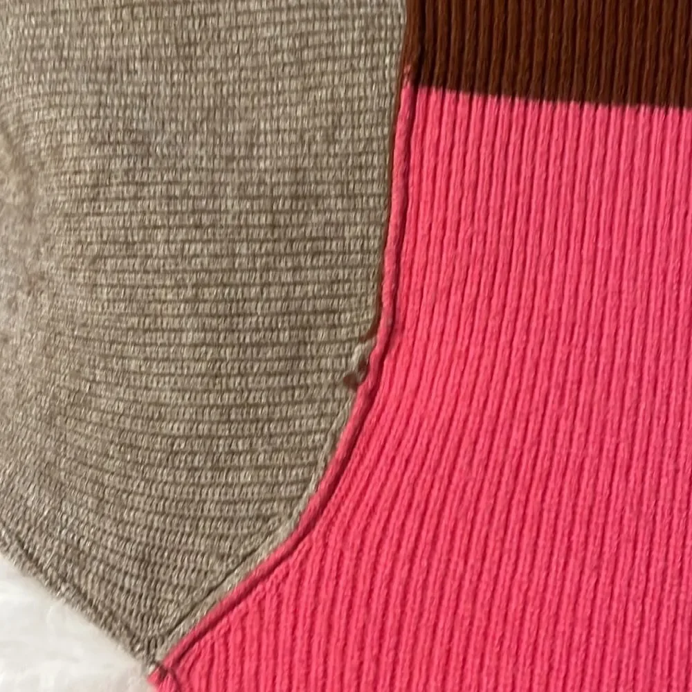 Free People Softly Structured Colorblock Turtleneck Sweater Pink Brown Oversized